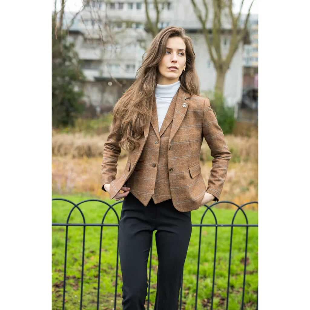 TPSTZ73 - Women's Oak Brown Tweed Blazer Waistcoat