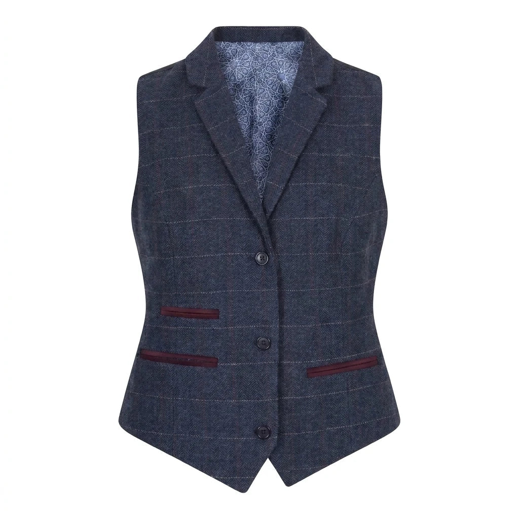 TPW-32 - Women's Navy Wool Blend Tweed Blazer Waistcoat