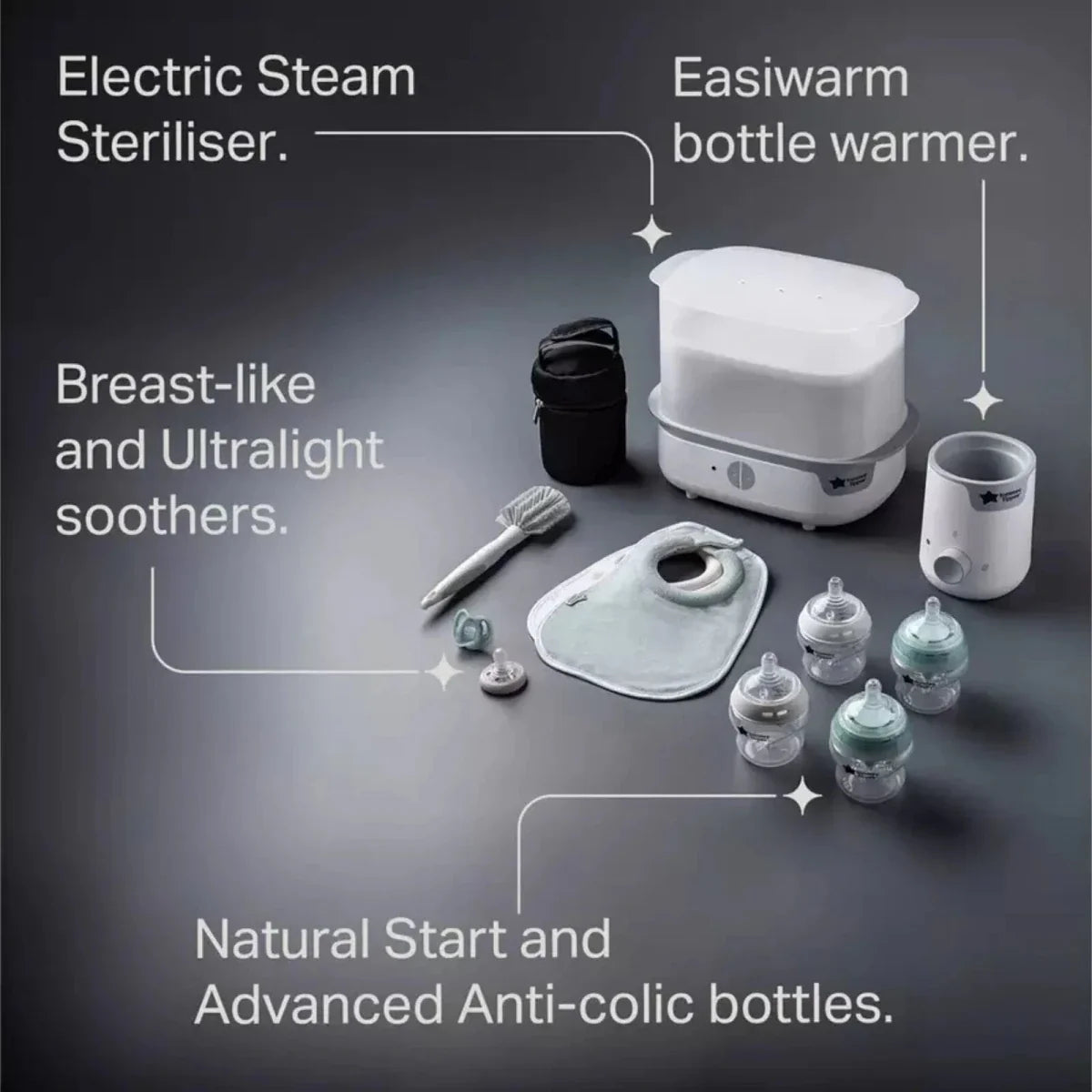 Tommee Tippee Complete Feeding Set with Electric Steam Steriliser 12 pcs - White