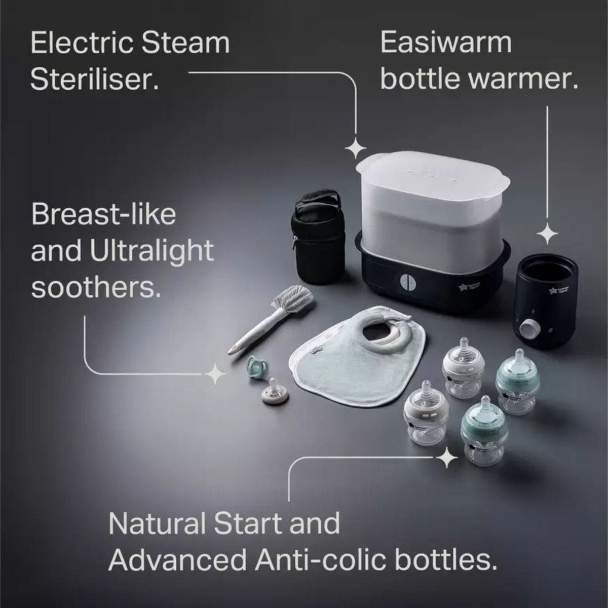 Tommee Tippee Complete Feeding Set with Electric Steam Steriliser - Black