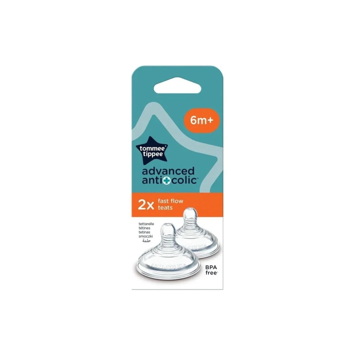Tommee Tippee Advanced Anti Colic Baby Bottle Fast Flow Teats 6+ months Pack of 2