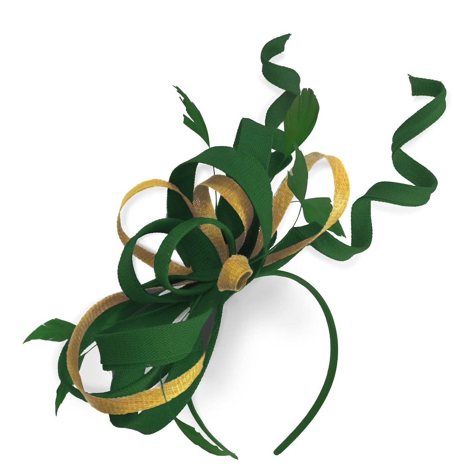 Caprilite Green and Gold Wedding Swirl Fascinator Headband Alice Band Ascot Races Loop Net