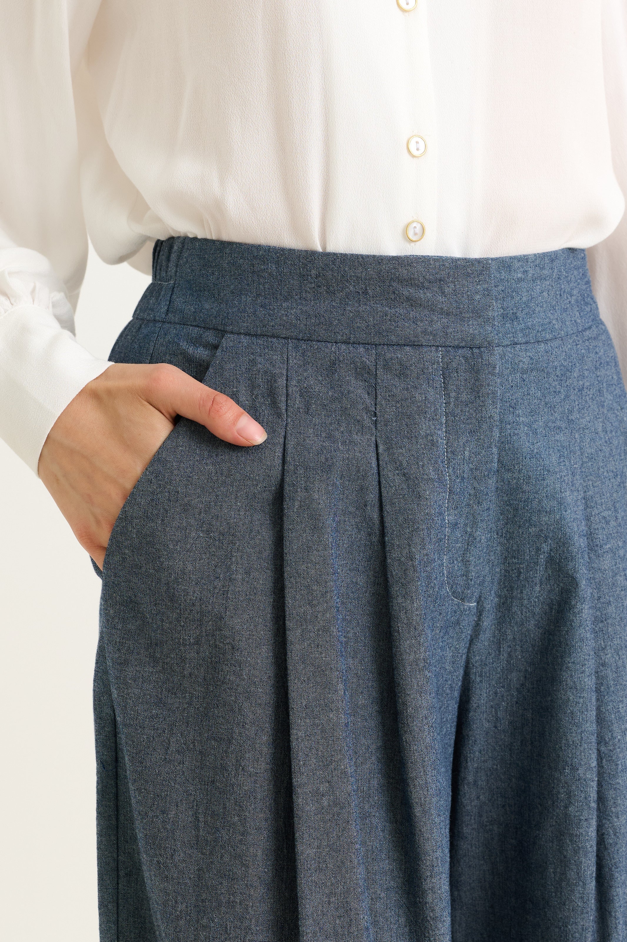 Tyler Chambray Wide Leg Trouser - Dark Grey