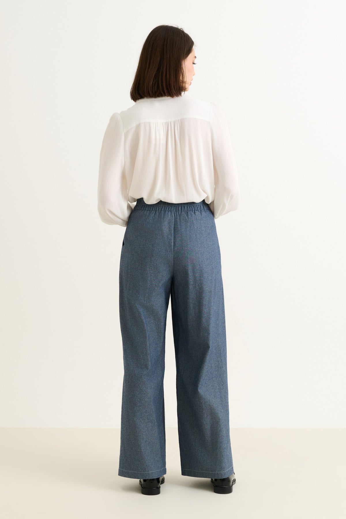 Tyler Chambray Wide Leg Trouser - Dark Grey