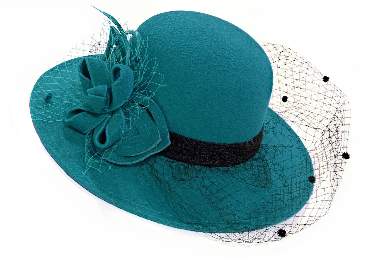 Large Wool Mix Formal Brim Fedora Hat with Veil Hatinator Fascinator