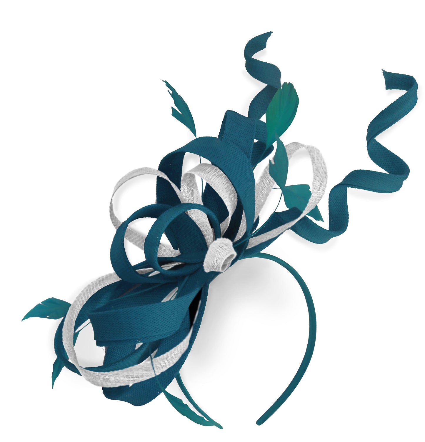 Caprilite Teal and White Wedding Swirl Fascinator Headband Alice Band Ascot Races Loop Net