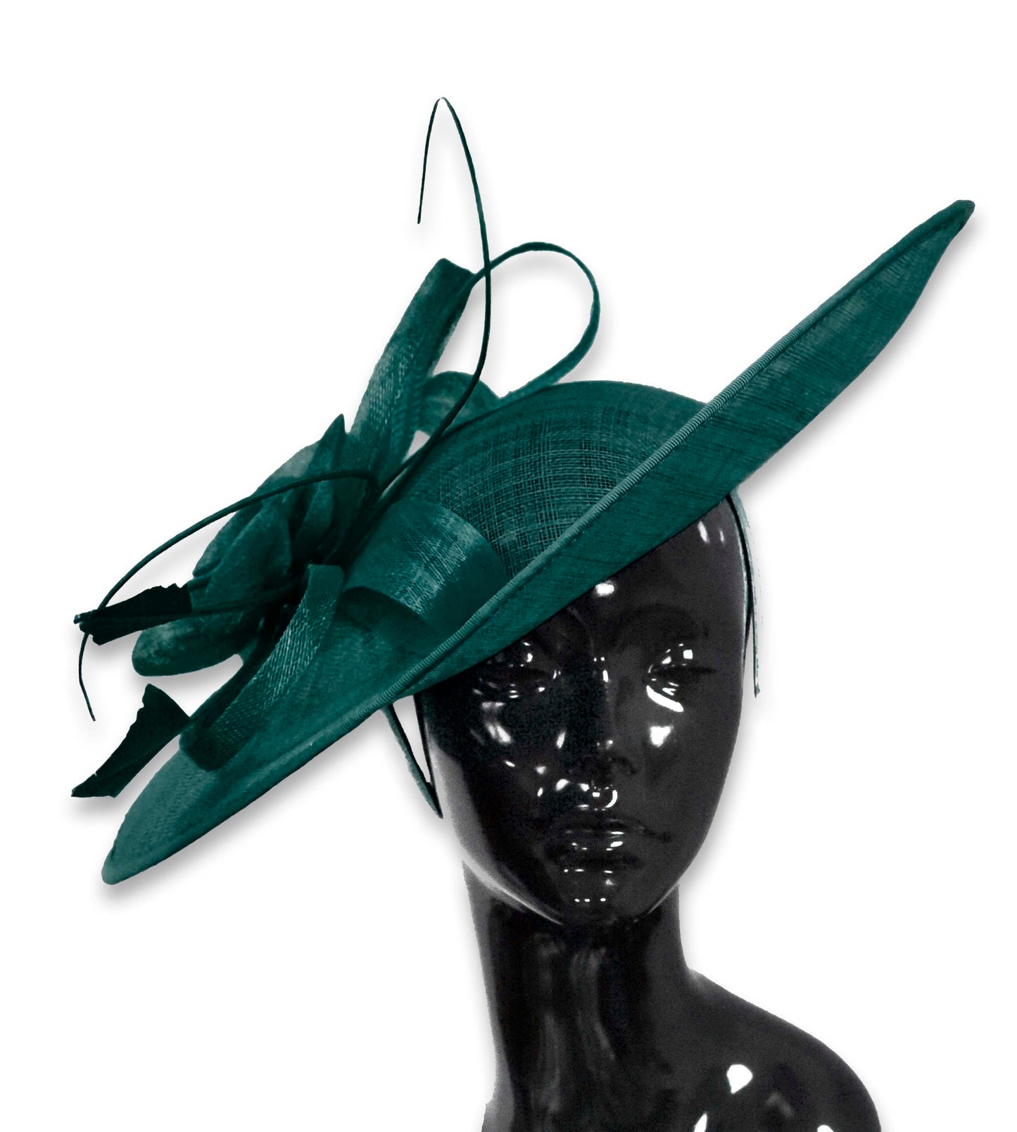 Teal Silver 41cm Large Sinamay Hatinator Disc Saucer Brim Hat Fascinator on Headband