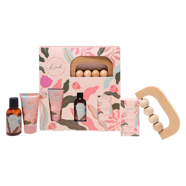 The Kind Edit Co. Luxury Spa Time Gift Set 100ml Shower Gel + 50ml Body Lotion + 50ml Bath Crystals + Body Massager
