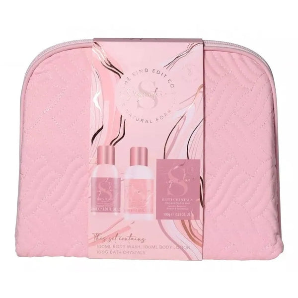 The Kind Edit Co. Signature Cosmetic Bag Gift Set 100ml Body Wash + 100ml Body Lotion + 100g Bath Crystals + Bag