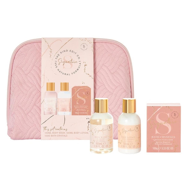 The Kind Edit Co. Signature Cosmetic Bag Gift Set 100ml Body Wash + 100ml Body Lotion + 100g Bath Crystals + Cosmetic Bag