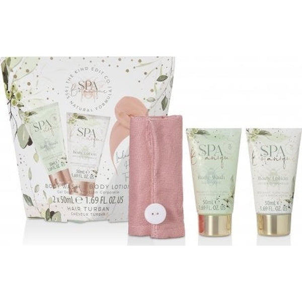 The Kind Edit Co. Spa Botanique Shower Pamper Gift Set 50ml Body Lotion + 50ml Body Wash + Hair Turban