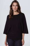 Black Tie Waist Batwing Sleeve Knit Jumper