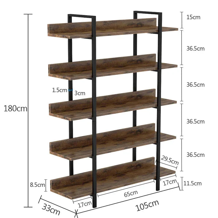 5-Tier Industrial Bookshelf and Display Rack