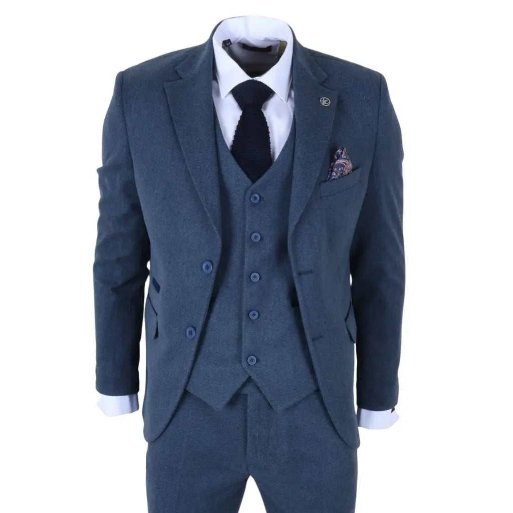 IM40 - Men's Blue 3 Piece Tweed Herringbone Suits