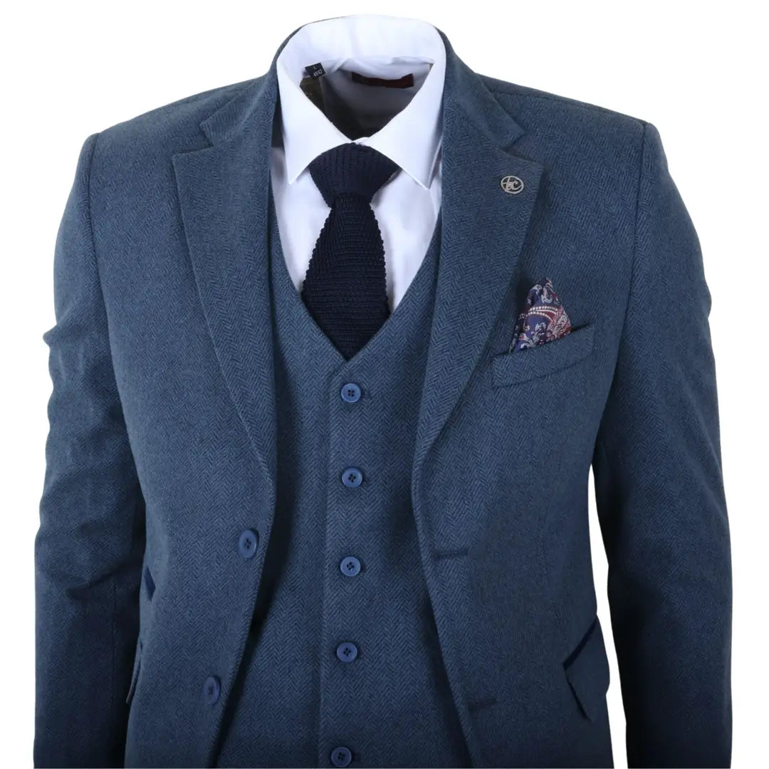 IM40 - Men's Blue 3 Piece Tweed Herringbone Suits