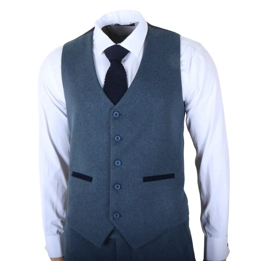 IM40 - Men's Blue 3 Piece Tweed Herringbone Suits