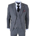 IM41 - Men's Grey 3 Piece Tweed Herringbone Suits