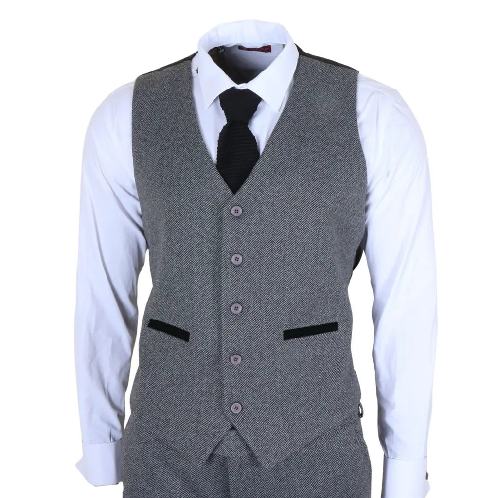 IM41 - Men's Grey 3 Piece Tweed Herringbone Suits