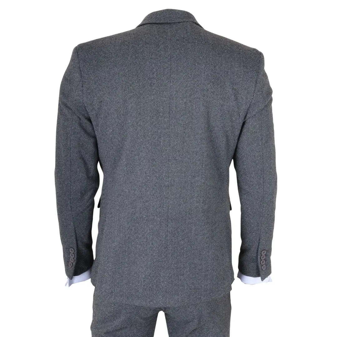 IM41 - Men's Grey 3 Piece Tweed Herringbone Suits