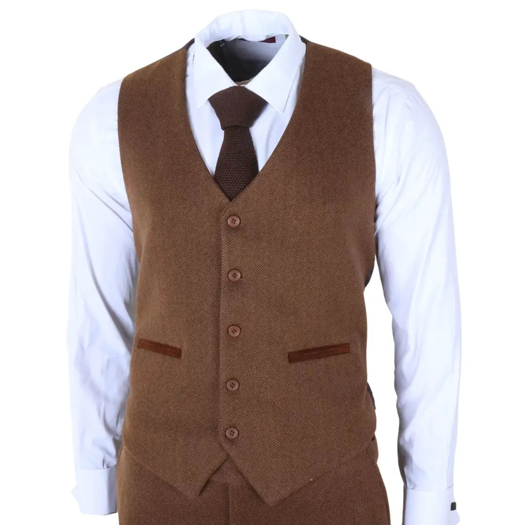 IM42 - Men's Brown 3 Piece Tweed Herringbone Suits