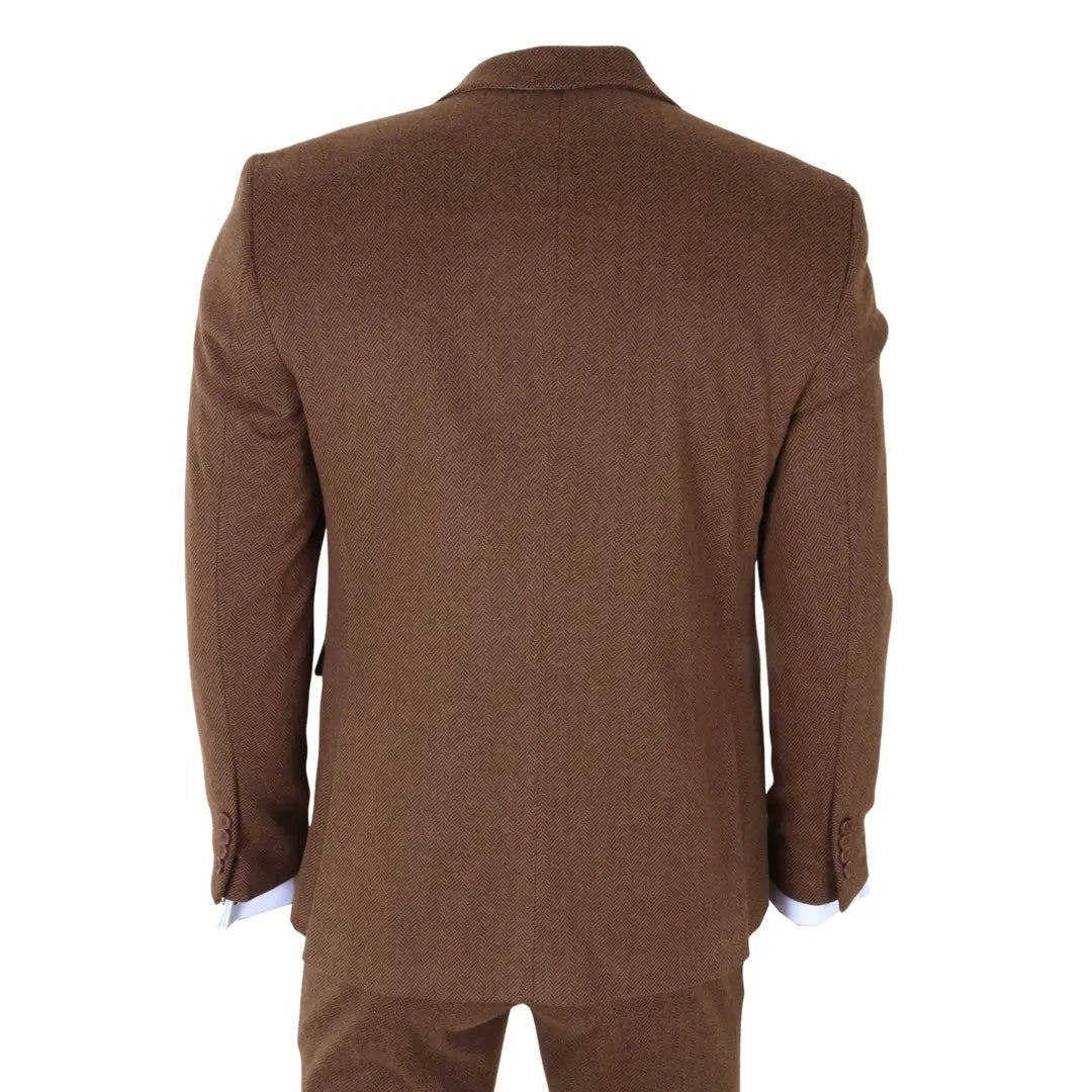 IM42 - Men's Brown 3 Piece Tweed Herringbone Suits