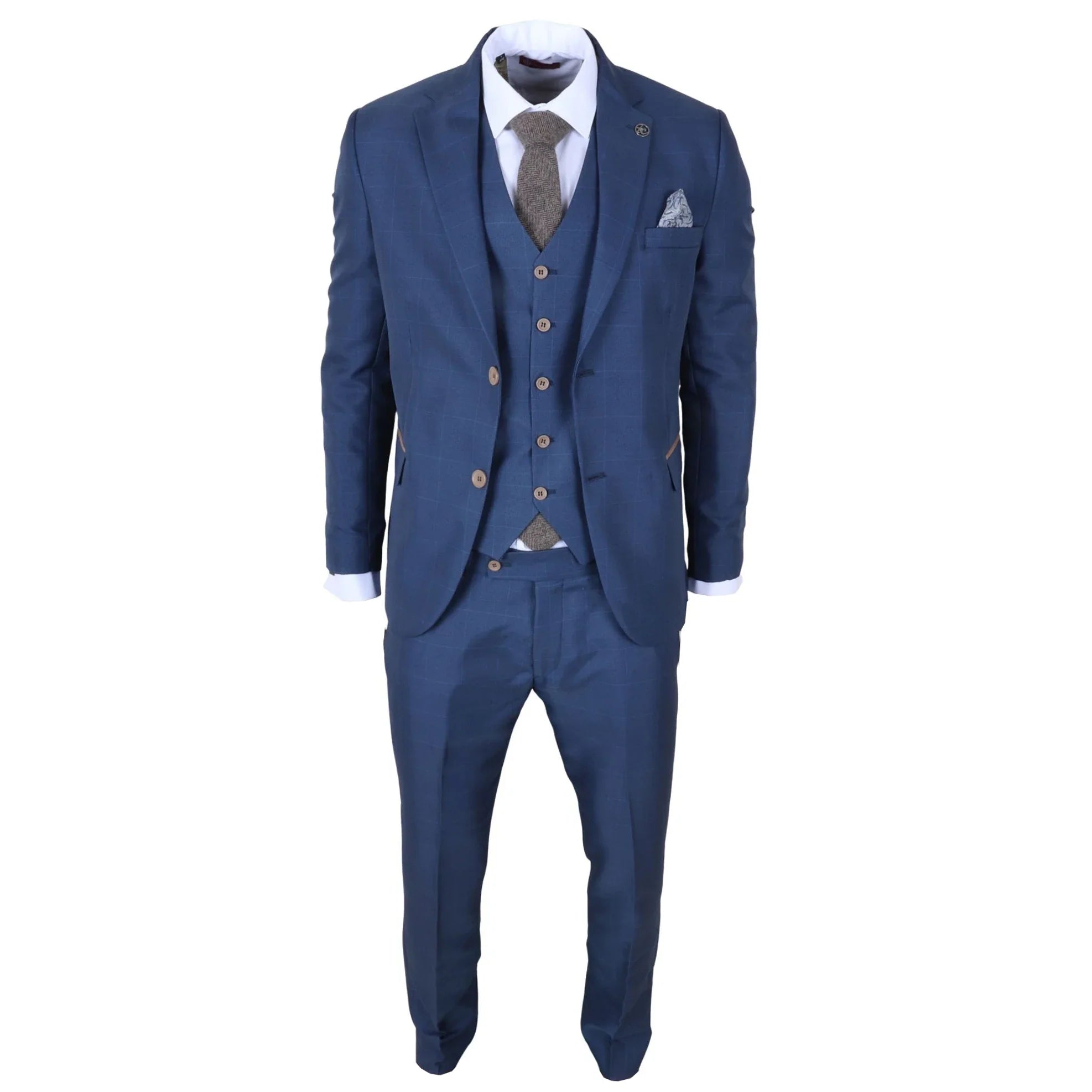 IM50 - Men's Blue Check 3 Piece Tailored Fit Suit