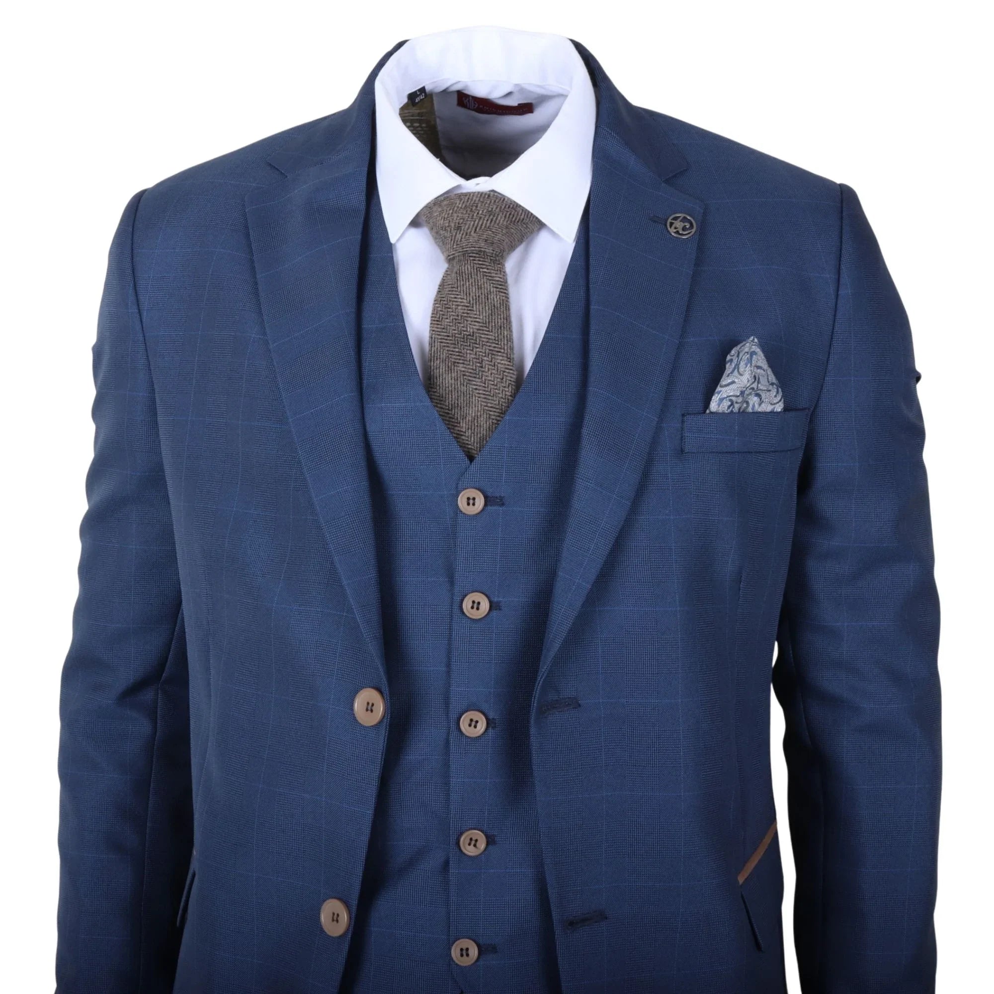 IM50 - Men's Blue Check 3 Piece Tailored Fit Suit