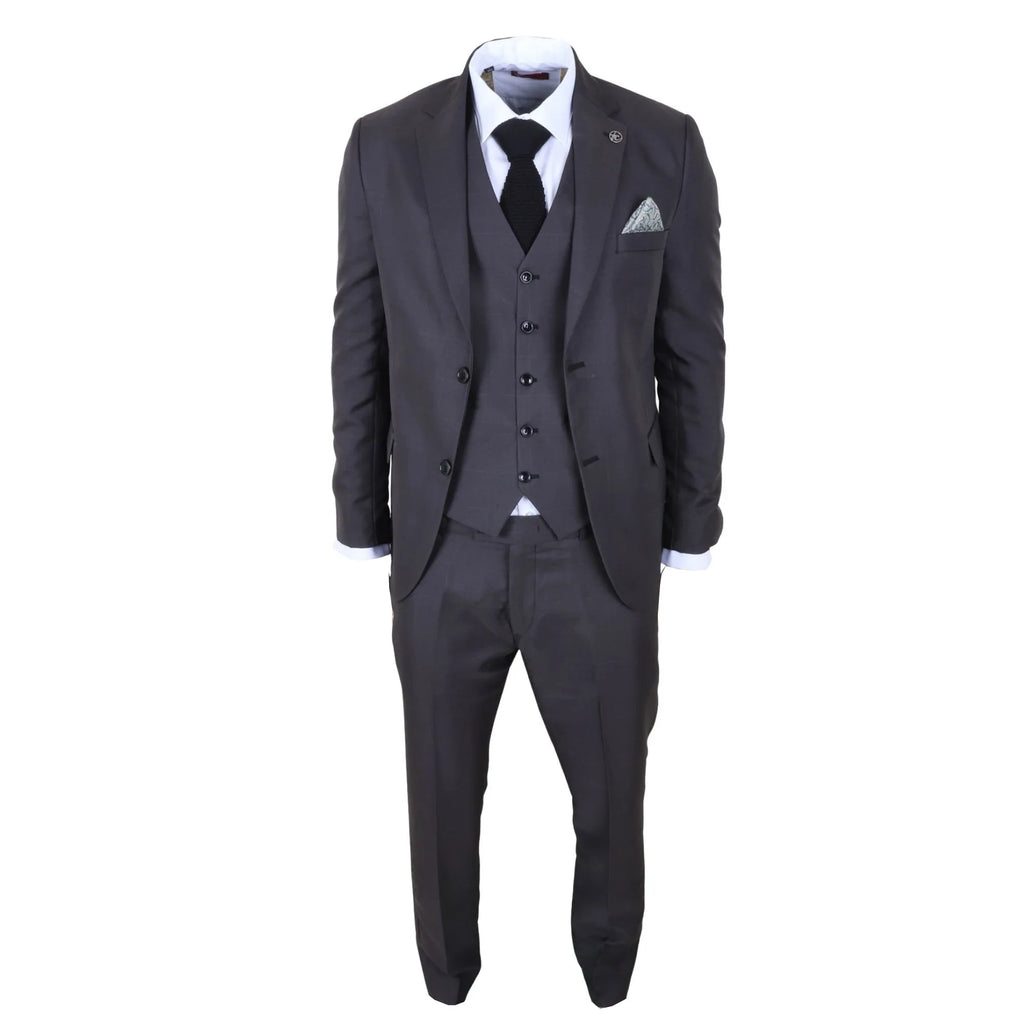 IM51 - Men's Charcoal Check 3 Piece Tailored Fit Suit