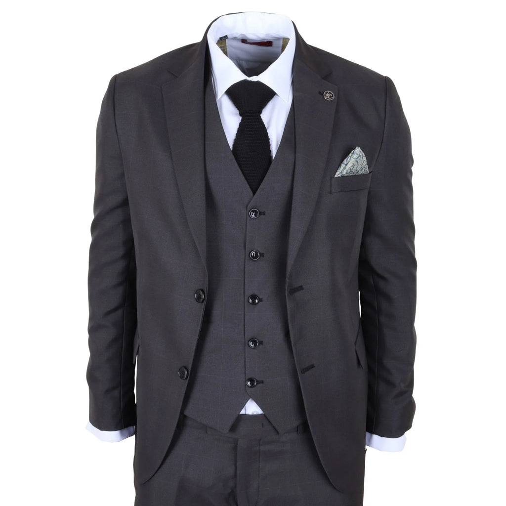 IM51 - Men's Charcoal Check 3 Piece Tailored Fit Suit