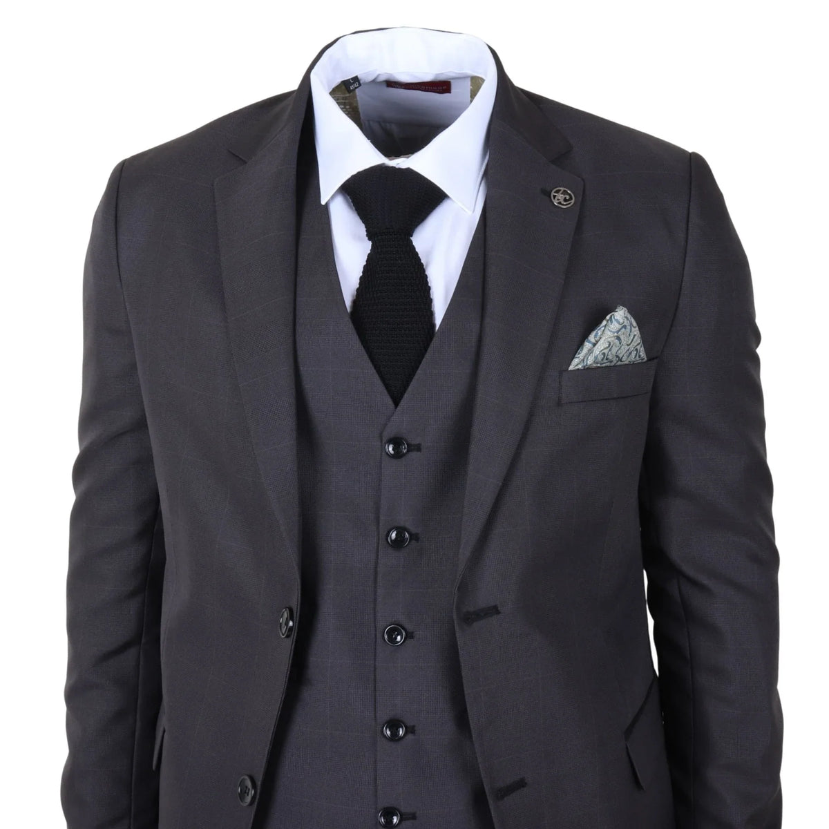 IM51 - Men's Charcoal Check 3 Piece Tailored Fit Suit