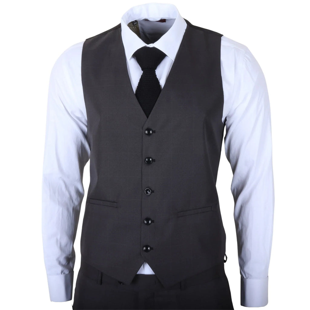 IM51 - Men's Charcoal Check 3 Piece Tailored Fit Suit