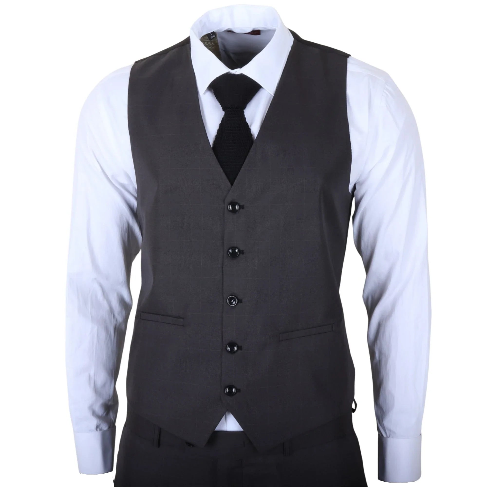 IM51 - Men's Charcoal Check 3 Piece Tailored Fit Suit
