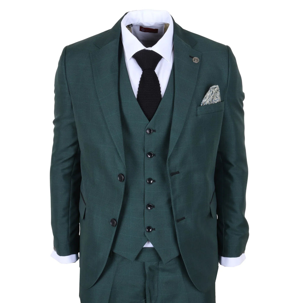 IM52 - Men's Green Check 3 Piece Tailored Fit Suit