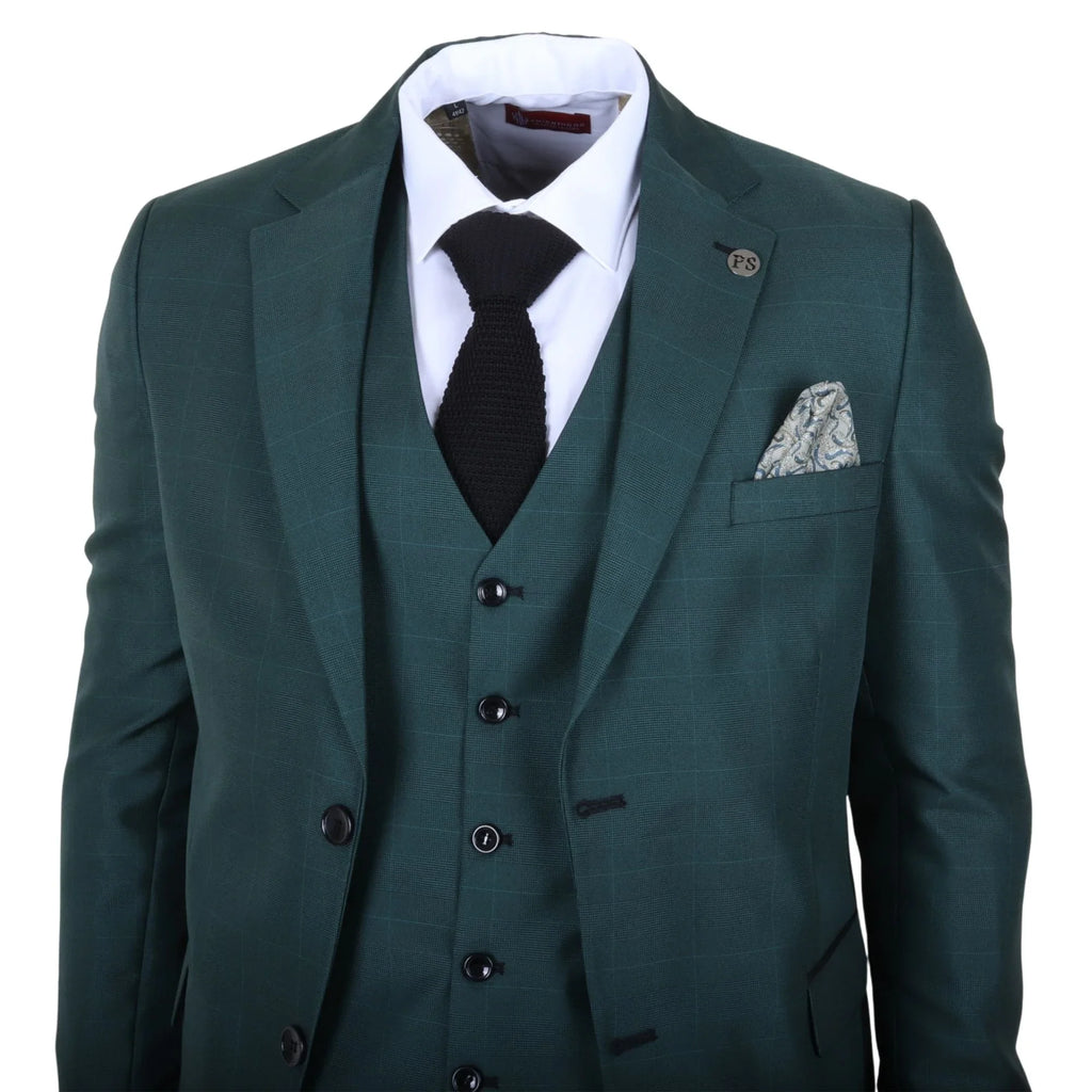 IM52 - Men's Green Check 3 Piece Tailored Fit Suit