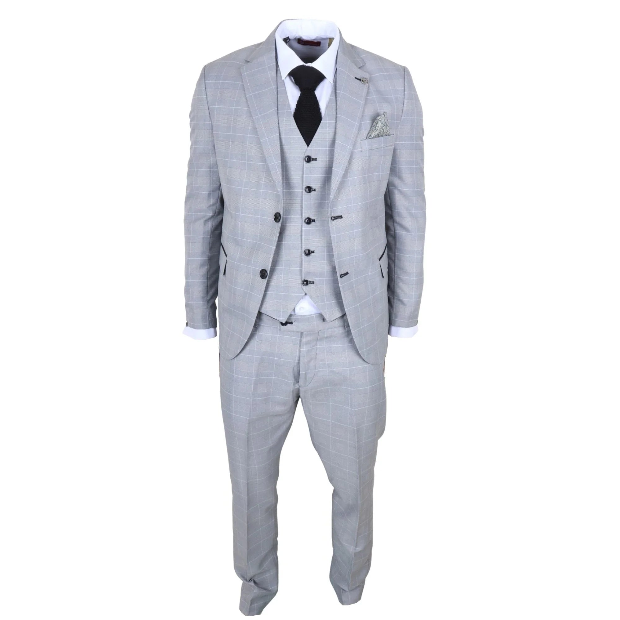 IM53 - Men's Grey Check 3 Piece Tailored Fit Suit