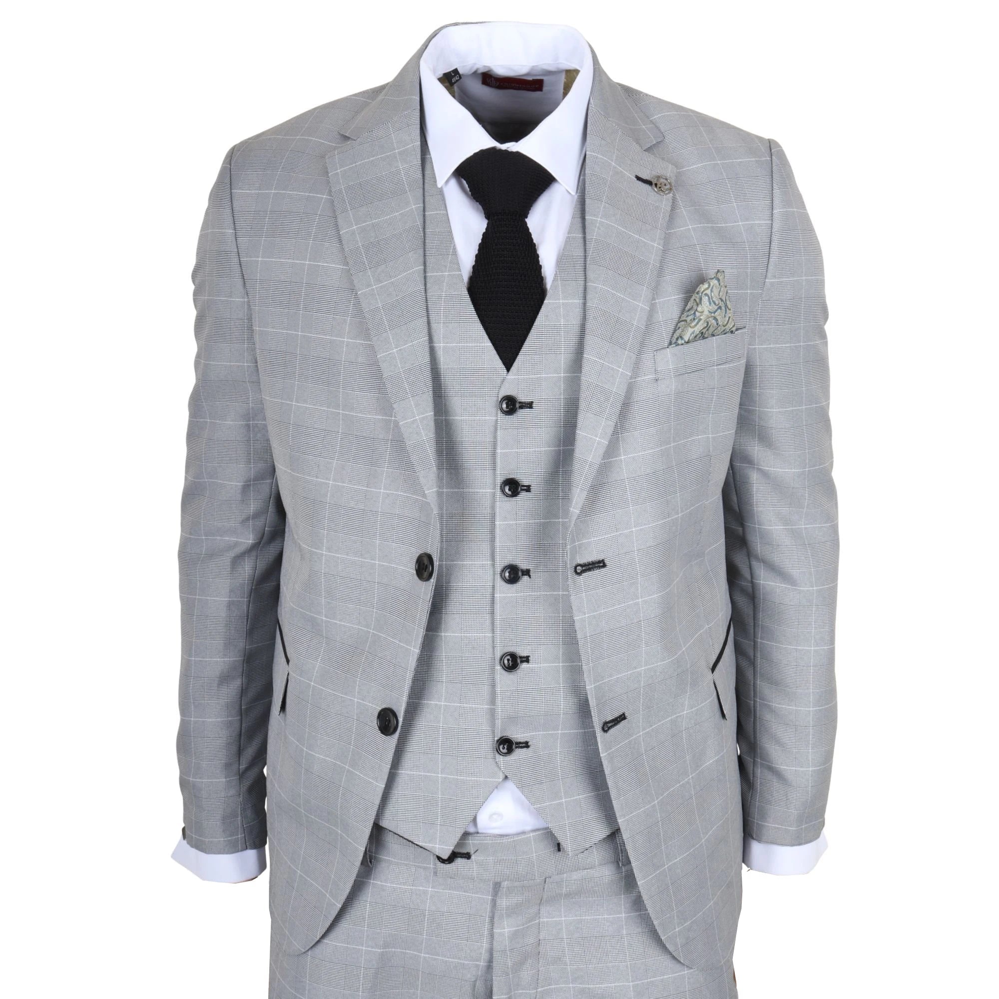 IM53 - Men's Grey Check 3 Piece Tailored Fit Suit