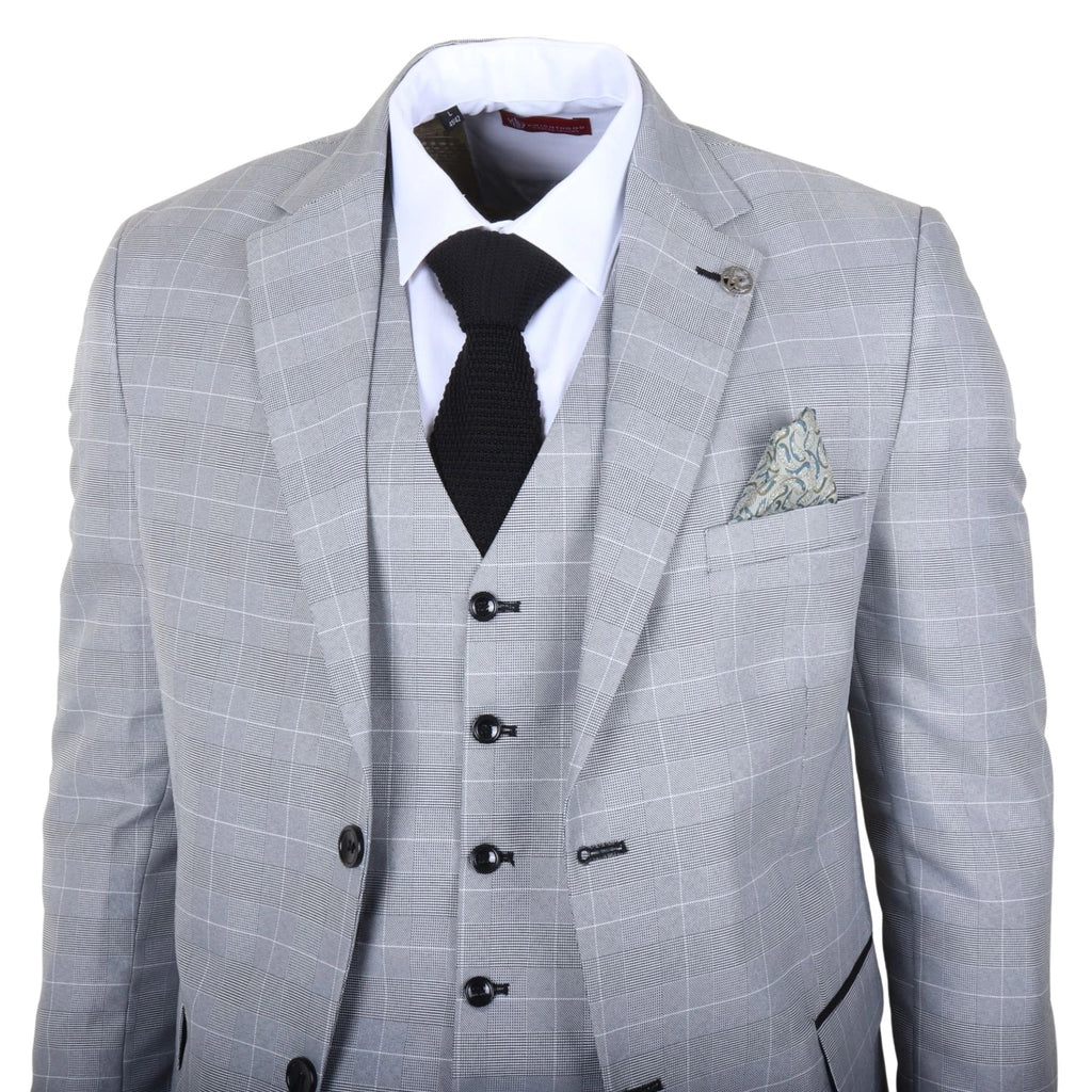 IM53 - Men's Grey Check 3 Piece Tailored Fit Suit