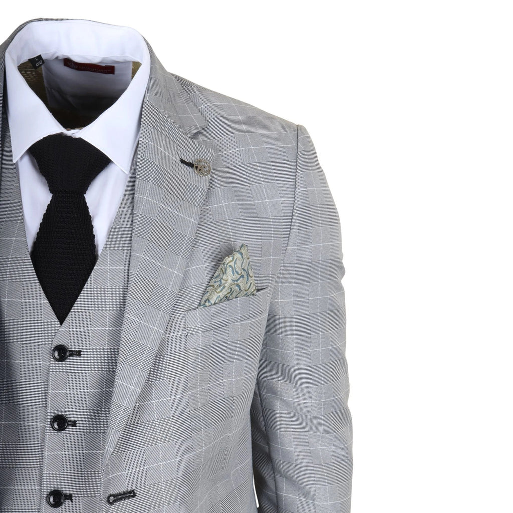 IM53 - Men's Grey Check 3 Piece Tailored Fit Suit