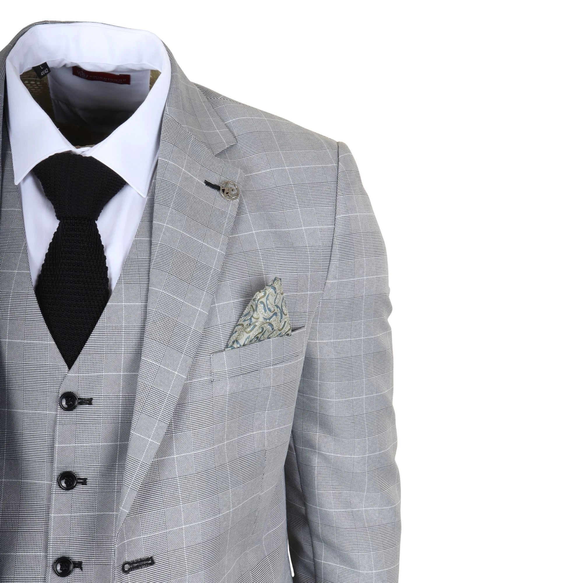 IM53 - Men's Grey Check 3 Piece Tailored Fit Suit