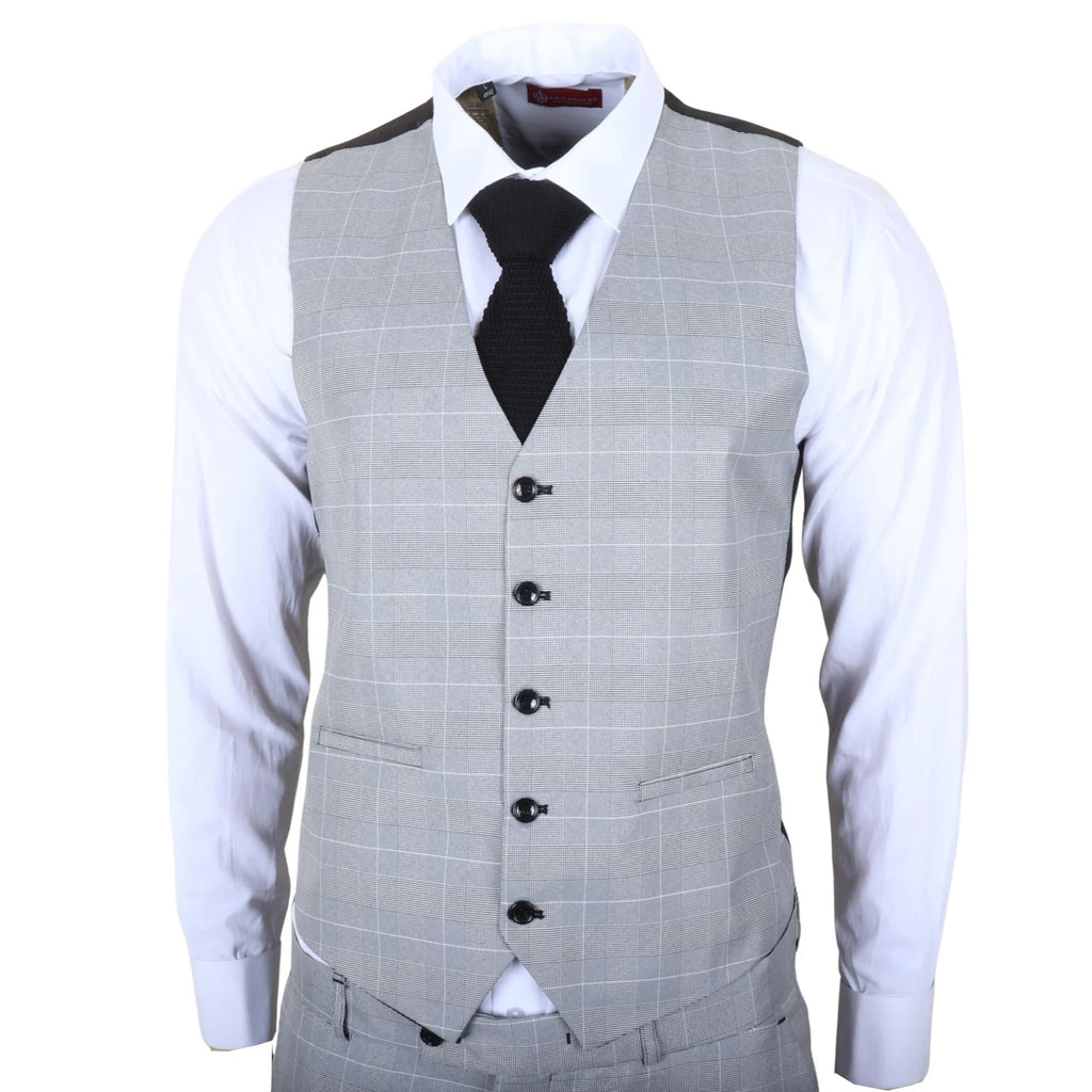 IM53 - Men's Grey Check 3 Piece Tailored Fit Suit