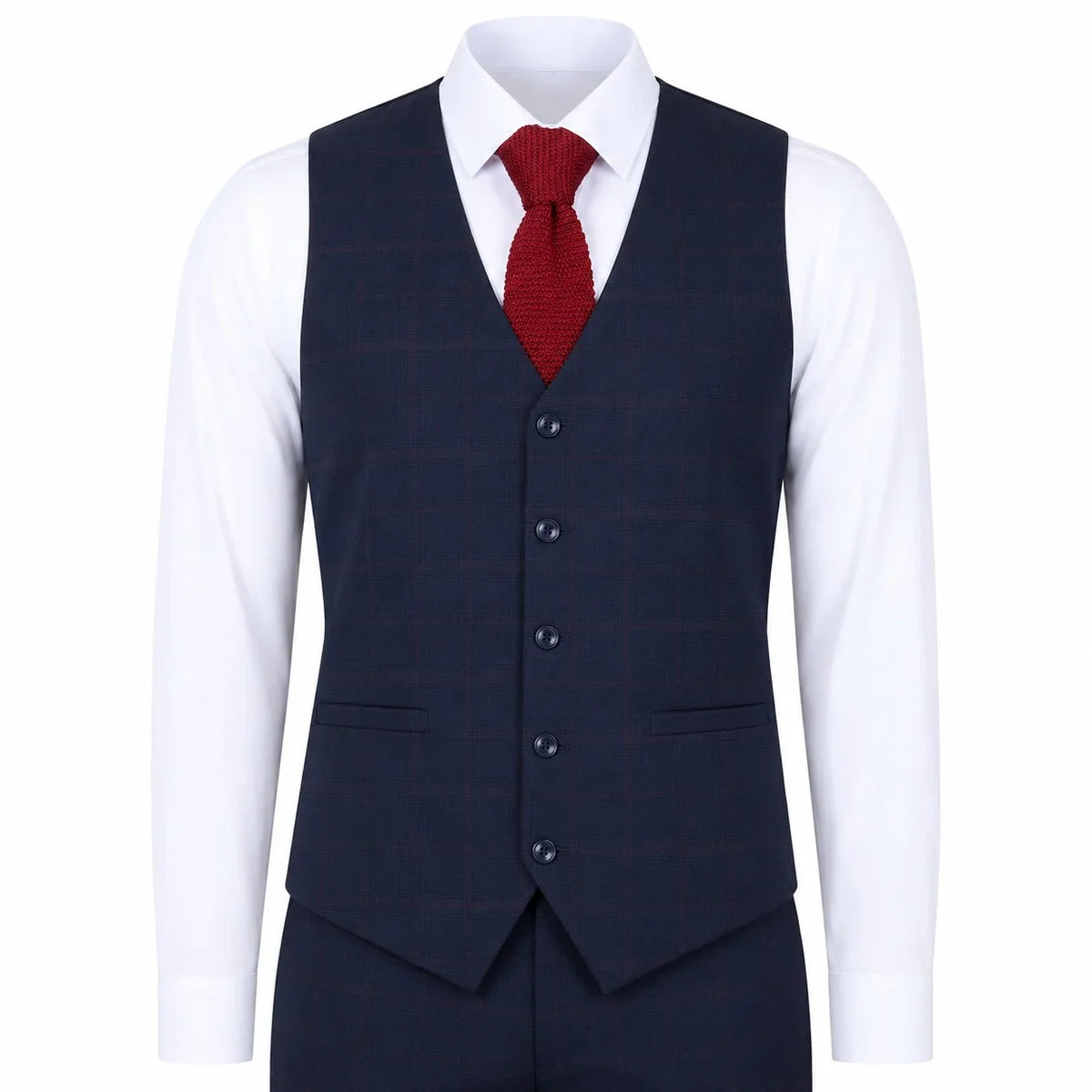 IM54 - Men's Navy Blue Check Tailored Fit 3 Piece Suit