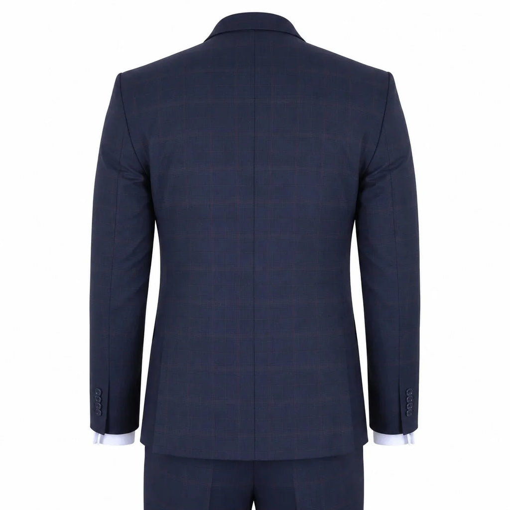 IM54 - Men's Navy Blue Check Tailored Fit 3 Piece Suit