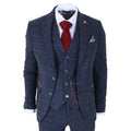 TP-32 - Men's Navy Blue 3 Piece Wool Blend Tweed Suit