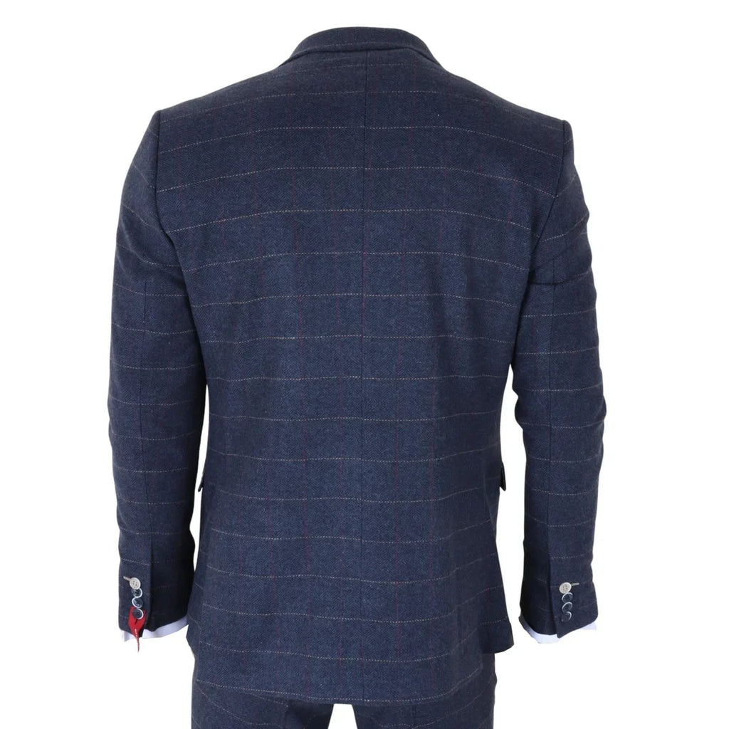 TP-32 - Men's Navy Blue 3 Piece Wool Blend Tweed Suit