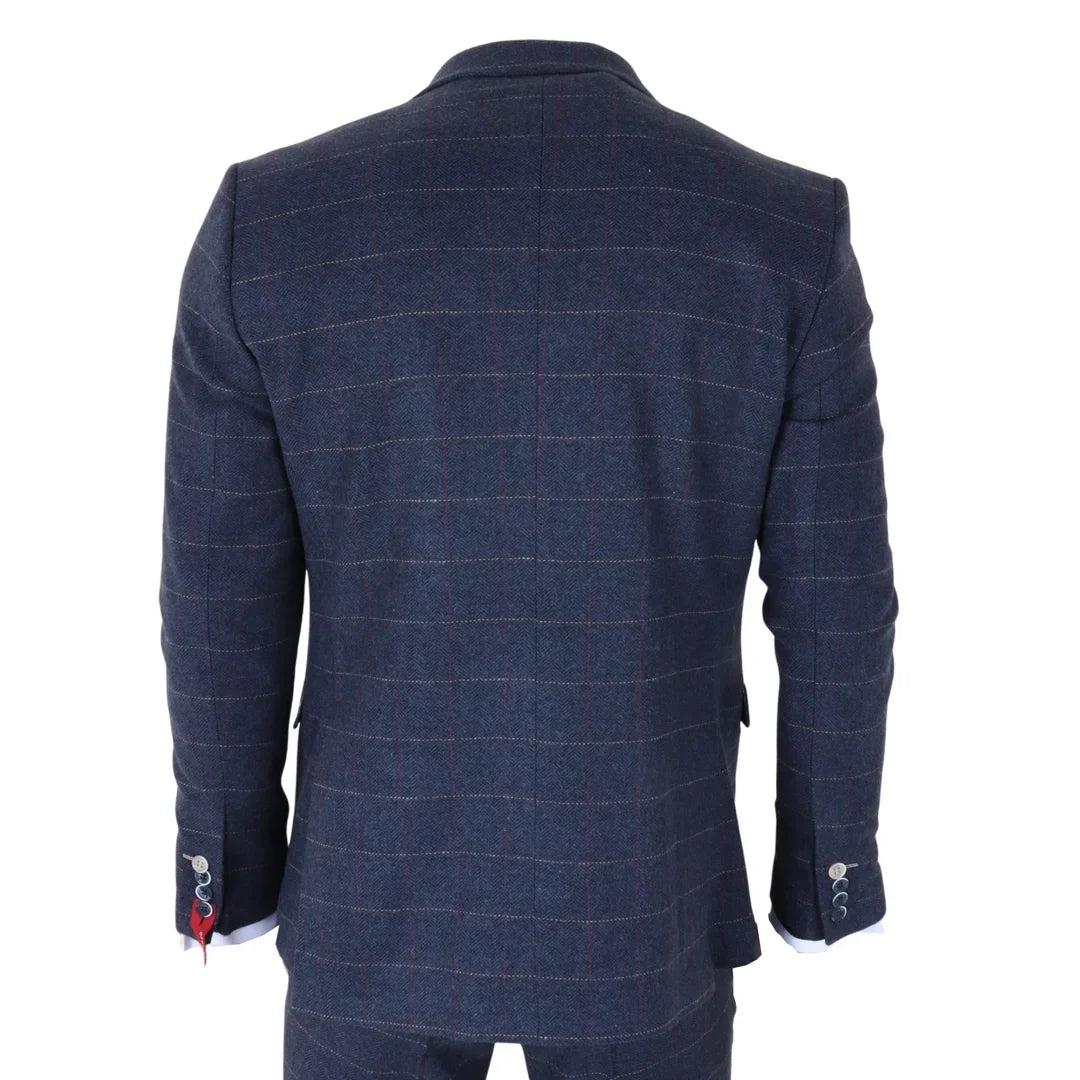 TP-32 - Men's Navy Blue 3 Piece Wool Blend Tweed Suit