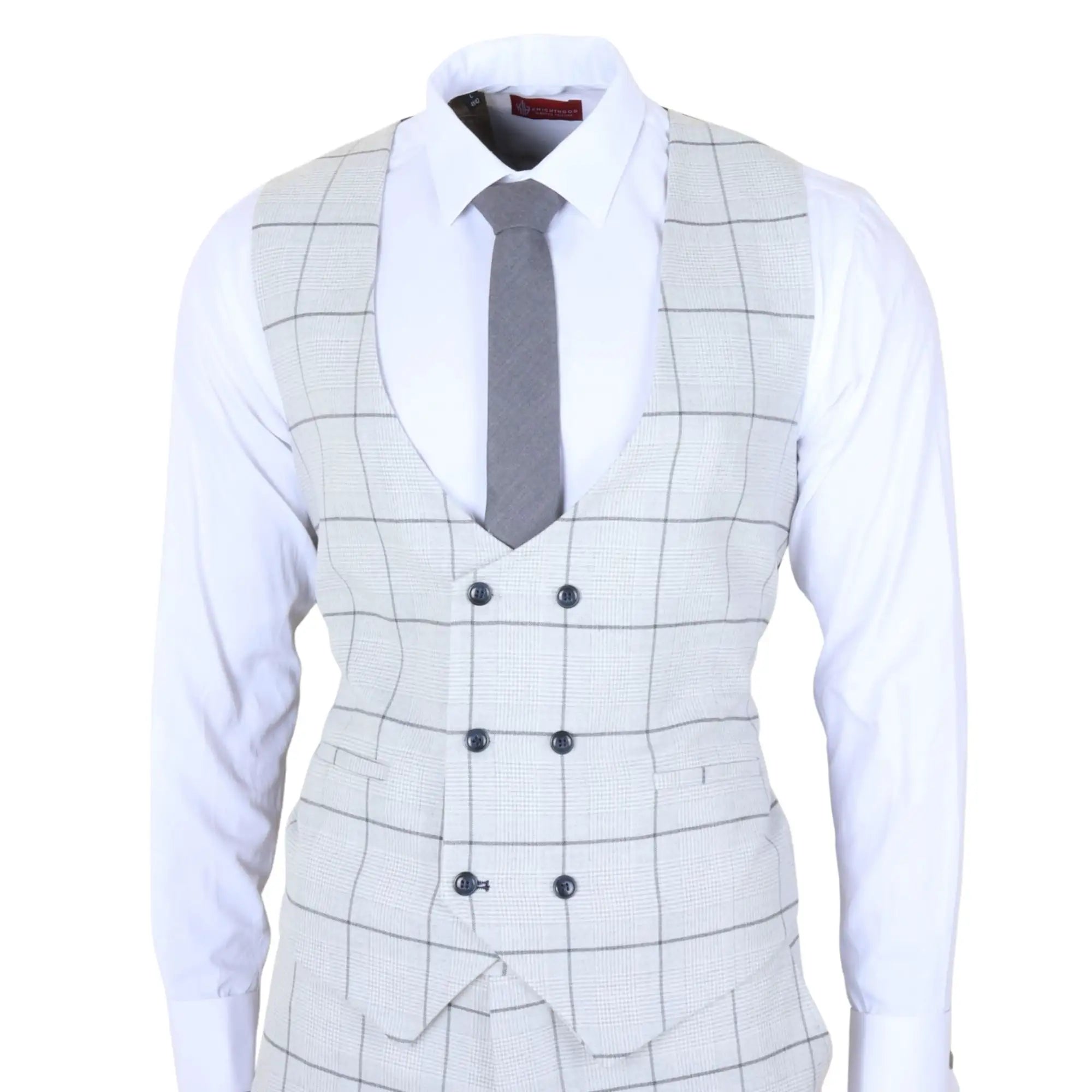 TP-33 - Men's 3 Piece Tailored Fit Grey Plaid Check Suit