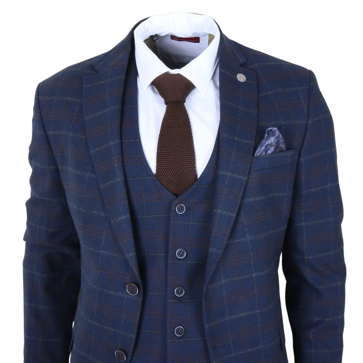 TP-34 - Men's 3 Piece Navy Plaid Check Tailored Fit Suit