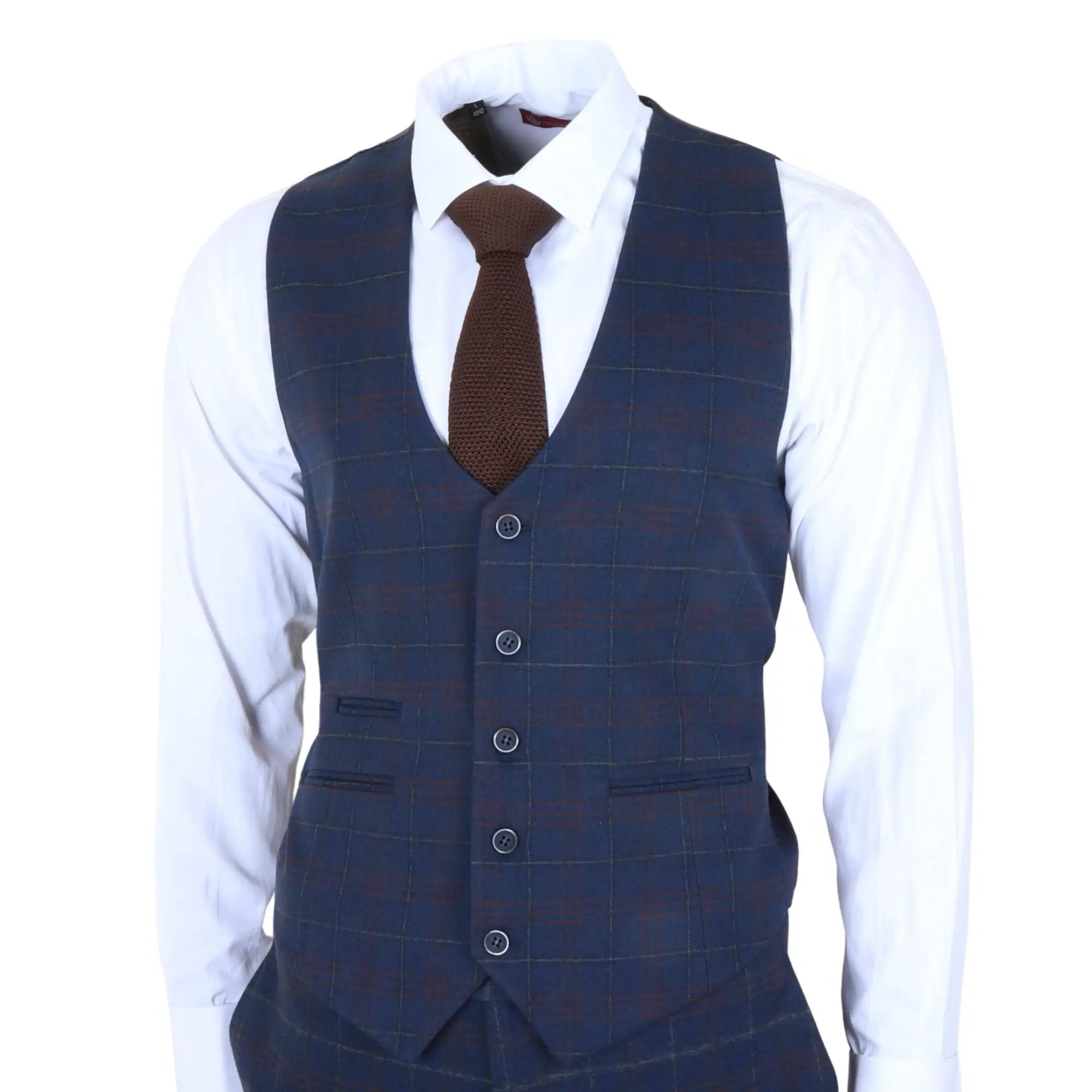 TP-34 - Men's 3 Piece Navy Plaid Check Tailored Fit Suit