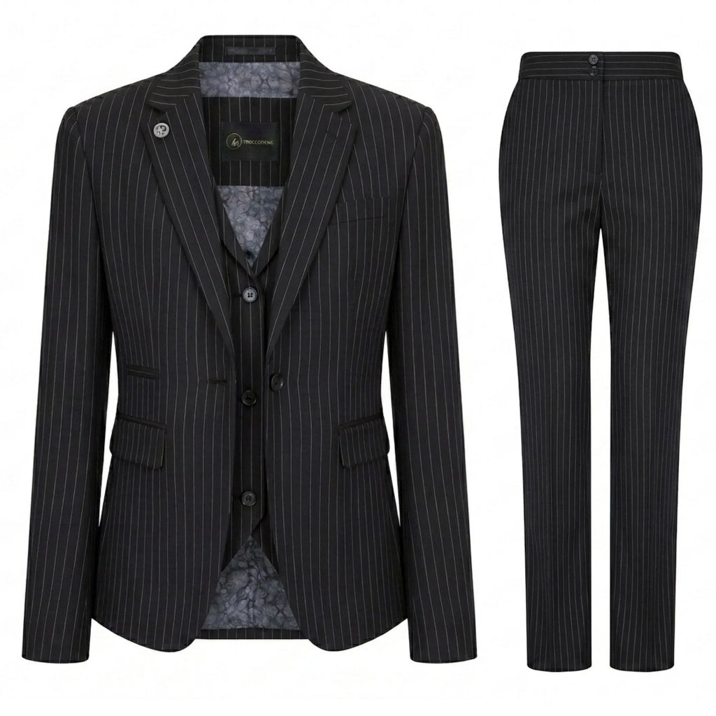 TPW-38 - Women's 3 Piece Black Pinstripe Suit