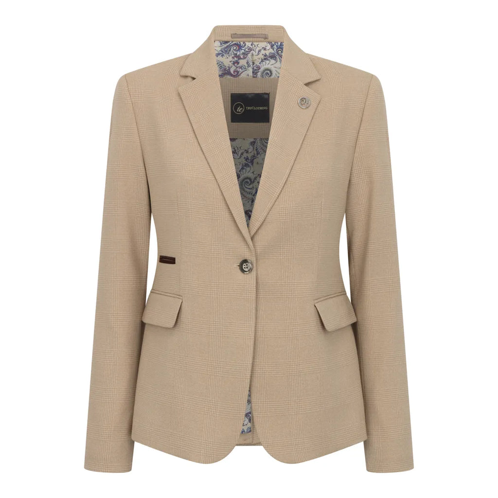 TPW-54 - Women's Cream 3 Piece Prince of Wales Check Suit